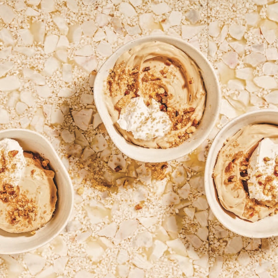 Creamy Coconut Butterscotch Pudding With Pecan Pie Crumble Topping