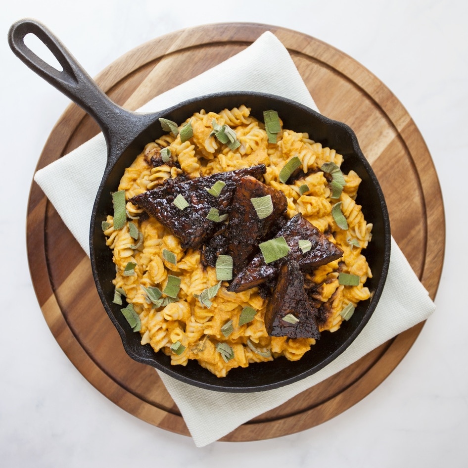 Pumpkin Sage Pasta With Blackened Tempeh