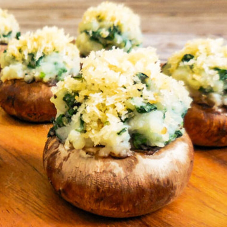 Spinach and Mashed Potato Stuffed Mushrooms