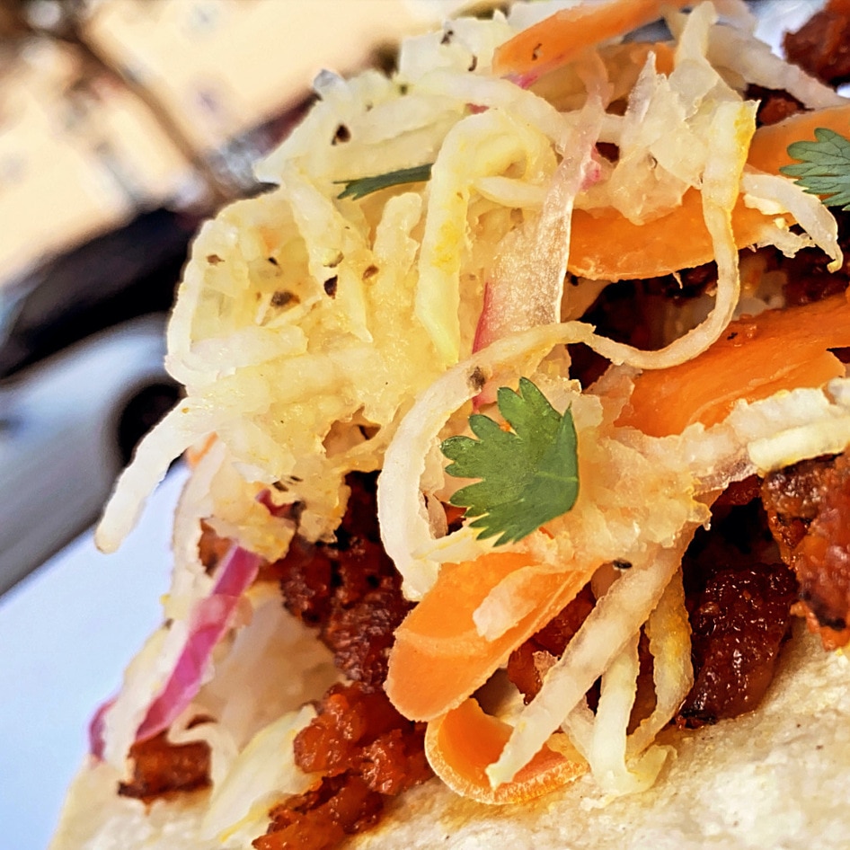 Grilled Mushroom and Tofu Sisig Tacos