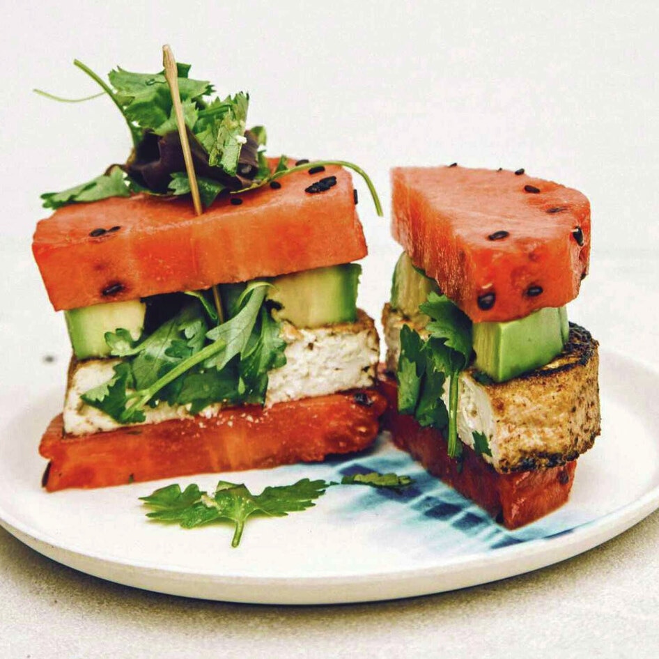 Watermelon Poke Burger With Tofu and Avocado